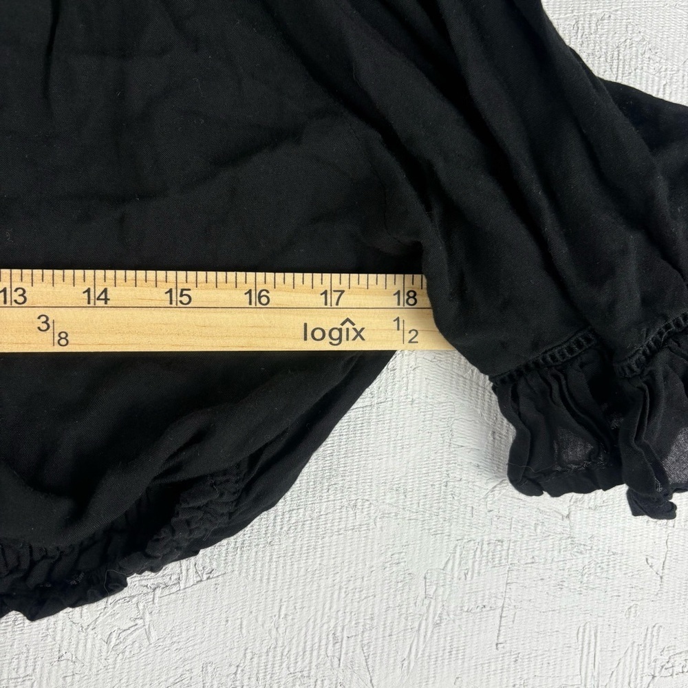 Keliki Hawaiian Black Off-Shoulder Women's Lightweight Crop Top Bell Sleeves L - Picture 6 of 10